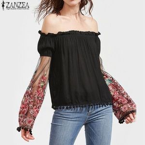 ZANZEA Women Summer Sexy Slash Neck Fashion Floral Embroidery size medium
